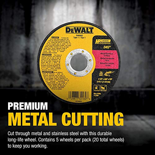 DEWALT Cutting Wheel, General Purpose Metal Cutting, 4-1/2-Inch, 5-Pack (DW8062B5) - WoodArtSupply