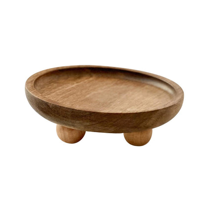 Vaveren Small Wooden Riser Wooden Pedestal for Display Tray Display Riser for Entry Table Farmhouse Kitchen Tabletop Centerpieces , Round 12.9x4cm