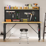 YITAHOME 48" Adjustable Workbench with Pegboard, Wheels, 1600 LB Capacity, Rolling Work Table with AC/USB Outlets, Hooks, and Rack, Heavy-Duty Work Bench for Garage, Workshop, Office YITAHOME