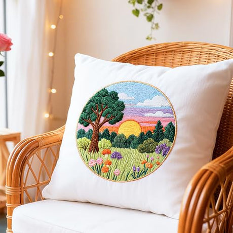 BEUNITONE 4 Set Embroidery Kit for Beginners, Beautiful Forest Scenery Patterns Cross Stitch Kits, Needlepoint Kits for Adults with Hoop, Hand Embroidery Patterns for Cloth and Home Decor BEUNITONE