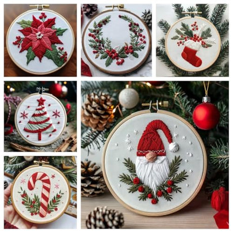 Christmas Embroidery Kit DIY Hand Embroidery Starter Cross Stitch Kits, Christmas Ornaments Embroidery with Stamped Pattern,Cotton,Threads,Needles,Instructions for Adults Beginners (Wreath) MGARDENMYI