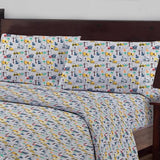 Softan Kids Bed Sheet Set, 3-Piece Twin Sheets Set, Microfiber Fitted Sheet with 15 Inches Deep Pocket and Corner Straps, Breathable & Silky Soft Excavator Pattern Sheet and Pillowcase Sets Softan