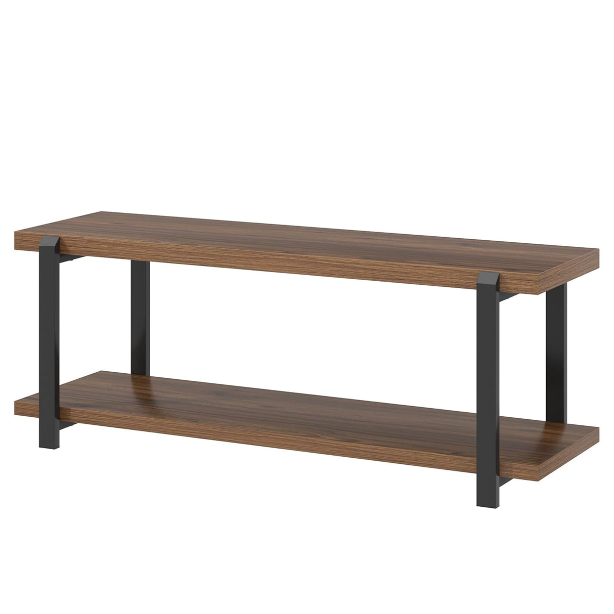 FOLUBAN Entryway Bench with Shoe Storage, Modern End of Bed Bench, Wood and Metal Entry Bench for Hallway Front Door Entrance, Industrial Indoor Bench for Bedroom Living Room, Rustic Walnut, 47 Inch FOLUBAN