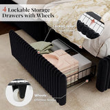 Jocisland King Size Corduroy Upholstered Bed Frame with 4 Storage Drawers & 51.2" Tall Wingback Headboard, LED Bed with Charging Station, No Box Spring Needed, Dark Jocisland