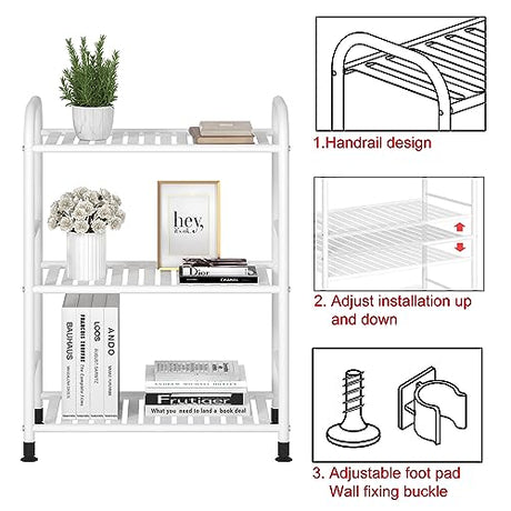 JSB 3-Tier Adjustable Shelving Unit, Heavy Duty Storage Rack Organizer Metal Corner Shelf for Kitchen Living Room Laundry Pantry Bathroom (White, 3 Tier)… JSB