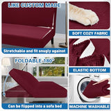 ZNSAYOTX Stretch Fit Futon Cover (67"-82") Armless Futon Sofa Bed Slipcover with Elastic Band, Universal Foldable Sofa Mattress Protector Full Queen Size, Washable Comfort Jacquard (Wine Red) ZNSAYOTX