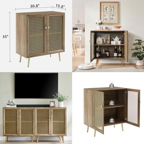 EDYO LIVING 31" Rustic Sideboard Buffet Cabinet with Metal Grid Decorated, Wood Accent Storage Credenza Cabinet, Console Table for Living Room, Hallway, Dining Room, Kitchen, Rustic Oak - WoodArtSupply