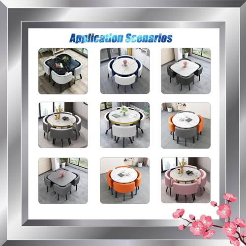 1 Table and 4 Chairs 5 Piece set, Round Furniture Table and Chair Set Round Conference Table, Round Breakfast Bar, Kitchen Dining Table Set for Kitchen, Dinning Room 80x75cm/31.5x29.5in(WxH) #43 OCAZI