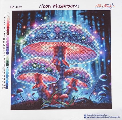 AllAboutEmbroideryUA Neon Mushrooms Bead Embroidery kit DA-3129 Beaded Cross Stitch