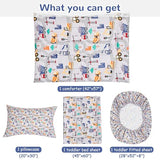 lasoftan Construction Toddler Bedding Set for Boys, 4 Piece Bed-in-a-Bag Toddler Comforter Sets, Excavator, Cars Printed, Super Soft and Comfortable Microfiber Todeeler Bed Set lasoftan