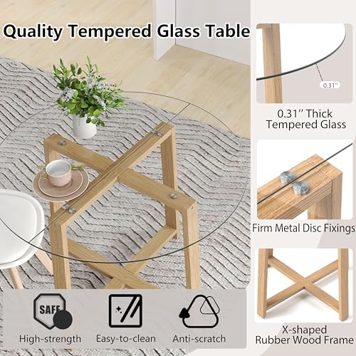 Tangkula 42" Round Glass Dining Table Set for 4-6, 0.3” Modern Tempered Glass Tabletop with 4 Padded Chairs, ModernTable and Chairs Set of 4-6 for Kitchen Dining Room Breakfast Nook Tangkula