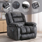 IOMOR Massage Recliner Chair with Heat and Massage, Ergonomic Overstuffed Breathable Fabric Reclining Chairs, Single Sofa Chair with Side Pockets for Living Room Home Theater (D-Gray) IOMOR