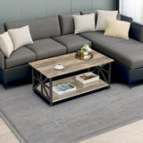 GreenForest Coffee Table for Living Room with Round Corners Farmhouse Style Center Table with Storage Shelf 39 Inch Space Saving Easy Assembly Gray Wash GreenForest