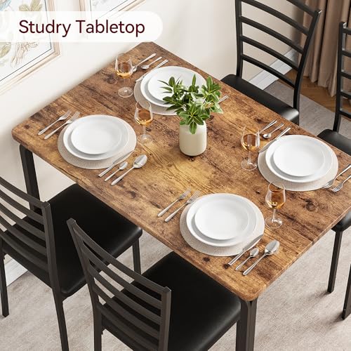 Garvee 5-Piece Kitchen Dining Room Table Chair Set for Small Space, Indoor Modern Dinette Set for 4, Square Dinner Table Set for Dinette, Breakfast (Retro Brown) Garvee