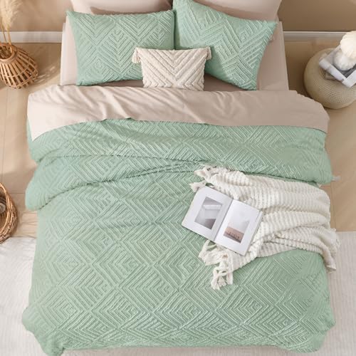 Andency King Comforter Set, Sage Green Boho Lightweight and Fluffy Bedding Set for King Bed, 3 Pieces Tufted Farmhouse Design for All Seasons (104x90Inches, 1 Comforter and 2 Pillow Shams)