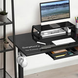 SHW 48x24 Glass Electric Height Adjustable Standing Desk – Motorized Sit Stand Desk with Monitor Riser, Pull-Out Drawer, Memory Presets, Black SHW