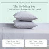 Feather & Stitch Softest 100% Cotton Sheets, 300 Thread Count Percale Weave Bedding, 16" Deep Pocket, Cooling Sheets, Breathable Bed Set, Hotel Premium Quality (Queen, Grey Stripe) FEATHER & STITCH NEW YORK