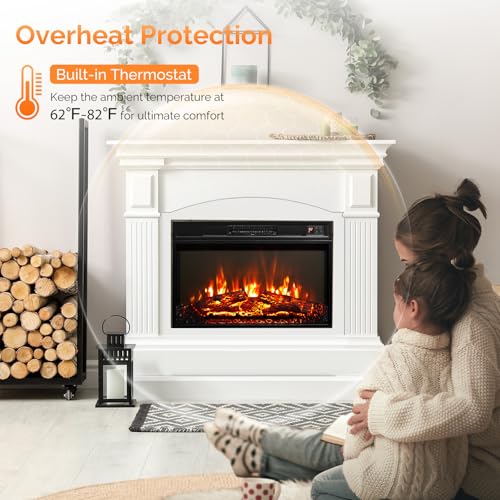 ROVSUN 26" Electric Fireplace Inserts with APP & Remote Control, 1400W Recessed Stove Heater with 8H Timer, 6 Flame Colors, 5 Brightness for Indoor Use, ETL ROVSUN