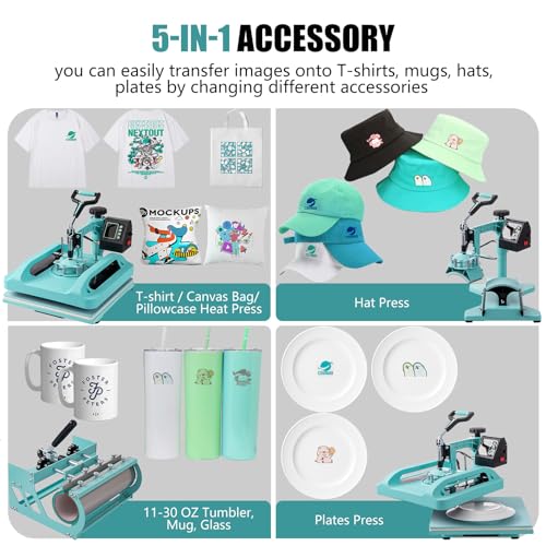 SmarketBuy 5 in 1 Heat Press,15x15 Inch Heat Press Machine with 30 OZ Tumbler Attachment, Professional Sublimation Machine for T-Shirts, Hats, Tumblers Glass Cans and Plates