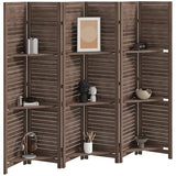 HOMCOM Room Divider, 6 Panel 67" Tall Wood Privacy Screen with 3 Display Shelves, and Folding Storage for Bedroom or Home Office, Walnut HOMCOM
