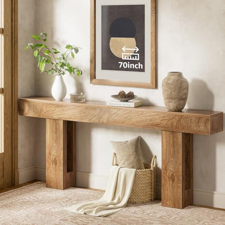 IGERI 70 inch Long Console Table for Entryway - Wood Farmhouse Sofa Tables Behind Couch for Living Room Rustic 10 inch Deep Hallway Entry Way Table Home Decor IGERI