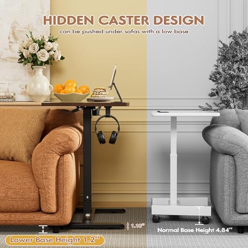 Furmax Mobile Standing Desk with Wheels, Pneumatic Adjustable Rolling Computer Desk Laptop Table for Bed, Couch (Mahogany, Large) Furmax