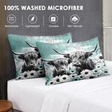 WeCozy 7 Pcs King Size Comforter Set with 2 Pillowcases & 2 Shams, Highland Cow Animal Bedding for Kids and Adults, Farm Daisy Bed in a Bag with Flat Fitted Sheet WeCozy