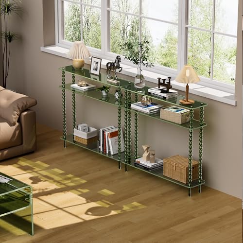 Dewrhiixe Acrylic Console Table Narrow, 3 Tier Long Entryway Table with Storage, Mid-Century Modern Sofa Table Entry Table for Living Room, Hallway (Green, 39.4“×9.4”×35.4“) Dewrhiixe