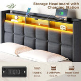 Rolanstar Bed Frame Full Size with Lift Up Storage, Charging Station & LED Lights, Upholstered Storage Headboard, Heavy Duty Wooden Slats, No Box Spring Needed, Noise Free, Easy Assembly, Dark Grey Rolanstar