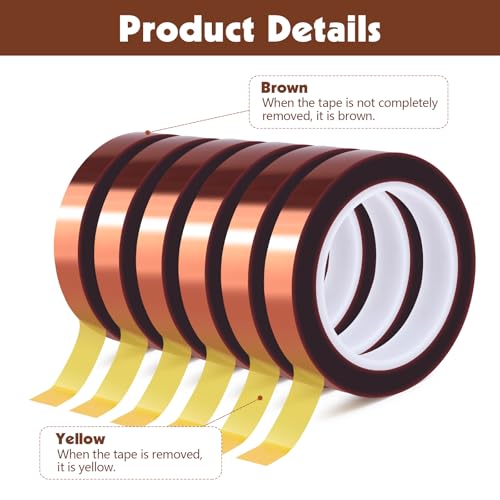 Fyguard 6 Rolls Heat Resistant Tape, 10mm x 49Ft (15m) High Temperature Resistant Transfer Tape for Heat Press Sublimation Welding Electronic Equipment Printing, No Residue Fyguard