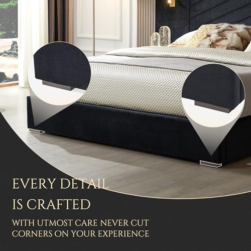 Olodumare Luxurious King Platform Bed Frame, Velvet Upholstered Headboard with 2 Built-in Wall Sconces & Nightstands, Sturdy Metal & Solid Wood Frame, Squeak-Free, No Box Spring Needed, Polar Black Olodumare