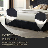 Olodumare Luxurious King Platform Bed Frame, Velvet Upholstered Headboard with 2 Built-in Wall Sconces & Nightstands, Sturdy Metal & Solid Wood Frame, Squeak-Free, No Box Spring Needed, Polar Black Olodumare