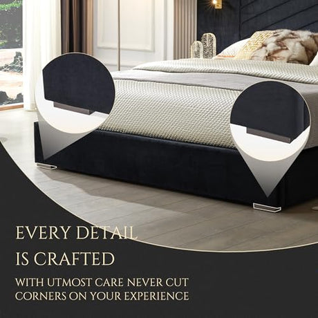 Olodumare Luxurious King Platform Bed Frame, Velvet Upholstered Headboard with 2 Built-in Wall Sconces & Nightstands, Sturdy Metal & Solid Wood Frame, Squeak-Free, No Box Spring Needed, Polar Black Olodumare