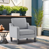 VINGLI Mid Century Modern Accent Chair,Light Grey Fabric Chairs for Living Room Upholstered Armchair with Scooped Arms for Bedroom,Apartment,Studio,Office,Waiting Room VINGLI