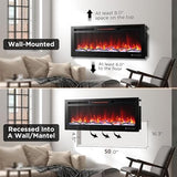 50 Inch Smart Electric Fireplace with Alexa & WiFi, Wall Mounted/Recessed Insert, 1500w Heater, Remote & Touch Control, 25 Flame/Ember Colors, Timer & Adjustable Heat, Black Takywep