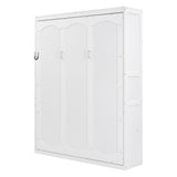 Merax Queen Size Murphy Bed, Wood Queen Murphy Cabinet Bed with Shelves, for Home Office or Small Room, White Merax