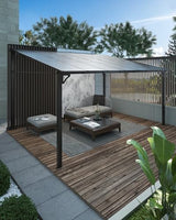 GarveeLife 12' x 14' Lean to Gazebo, Hardtop Wall Pergola with Polycarbonate Roof, Aluminum Frame Mounted Gazebo for Lawn Patio Deck Yard and Party Garveelife