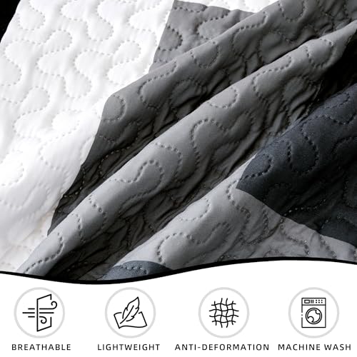 Tyrot 3 Piece Black Grey Quilt Set Full/Queen Size Black White Geometric Reversible Bedding Set Microfiber Lightweight Bedspread Coverlet with 2 Shams Modern Bed Covers for All Season, 90''x96'' Tyrot