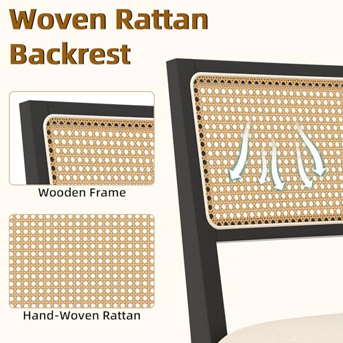 Westice Rattan Dining Chairs Set of 6, Farmhouse Natural Dining Room Chairs with Upholstered Cushion, Wood Armless Chairs for Kitchen/Restaurant, Black Westice