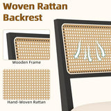 Westice Rattan Dining Chairs Set of 6, Farmhouse Natural Dining Room Chairs with Upholstered Cushion, Wood Armless Chairs for Kitchen/Restaurant, Black Westice