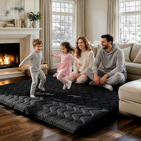 COZYFUZY Japanese Floor Mattress Futon - 3.5" Extra Firm Foldable Tatami Mat, 5-Layer Support with High-Density Foam Portable Floor Bed for Guest, Dorm, Kids Room & Camping Black Twin COZYFUZY