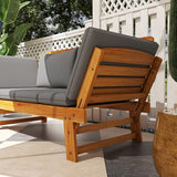 Outsunny Grey Wooden Garden Bench with Cushions and Adjustable Armrests for Outdoor Spaces Outsunny