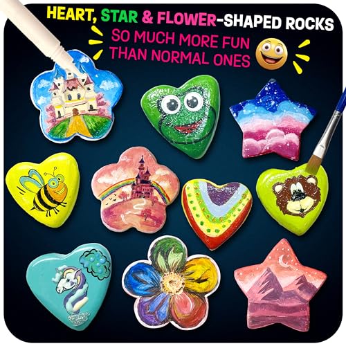 Heart, Flower & Star-Shaped Rocks - Glow in The Dark Rock Painting Kit for Kids - Arts & Crafts for Kids Ages 6-12 – Unique Girl Gift Kits Art Toys Birthday Gifts for 6 7 8 9 10 11 12 Year Old Girls THE SCHOLAR ANT