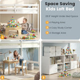 MoproBeti Low Loft Bed with Stairs, Wood Twin Size Kids Loft Bed with Guard Rails,Junior Low Loft Beds with Under-Bed Storage for Small Room/Low Ceiling Bedroom,White MoproBeti