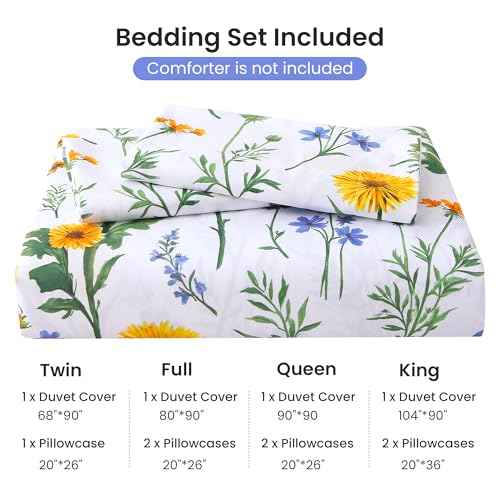 Mooreeke Duvet Cover Full Size, 3 Piece Dandelion Floral Duvet Cover Set with Zipper Closure, Soft & Breathable Microfiber Botanical Patterned Bedding Set with 4 Corner Ties and 2 Pillow Shams Mooreeke