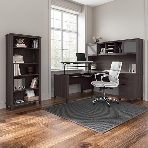 Bush Home Somerset 72W 3 Position Sit to Stand L Shaped Desk with Hutch in Storm Gray | Adjustable Height Table for Home Office Bush Home
