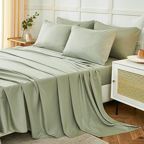 ILAVANDE Queen Sheets Set 6 Piece,Hotel Luxury Super Soft 1800 Series Microfiber Queen Bed Sheets Set-Wrinkle Free & Breathable-14 Deep Pocket Sheets for Queen Size Bed(Queen,Sage Green) ILAVANDE