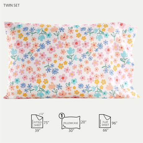 Heritage Kids 3-Piece Twin Sheet Set,Ditsy Floral Print in Multi-Color,Includes Top Sheet, Fitted Sheet & Pillowcase,Soft Microfiber Bedding for Girls Bedroom Heritage Kids