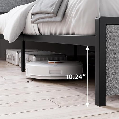 GarveeHome King Size Bed Frame with USB Ports and 2 Storage Drawers, Modern Platform Bed with Upholstered Shelf Headboard, Sturdy, Noise Free, No Box Spring Needed, Gray GarveeHome