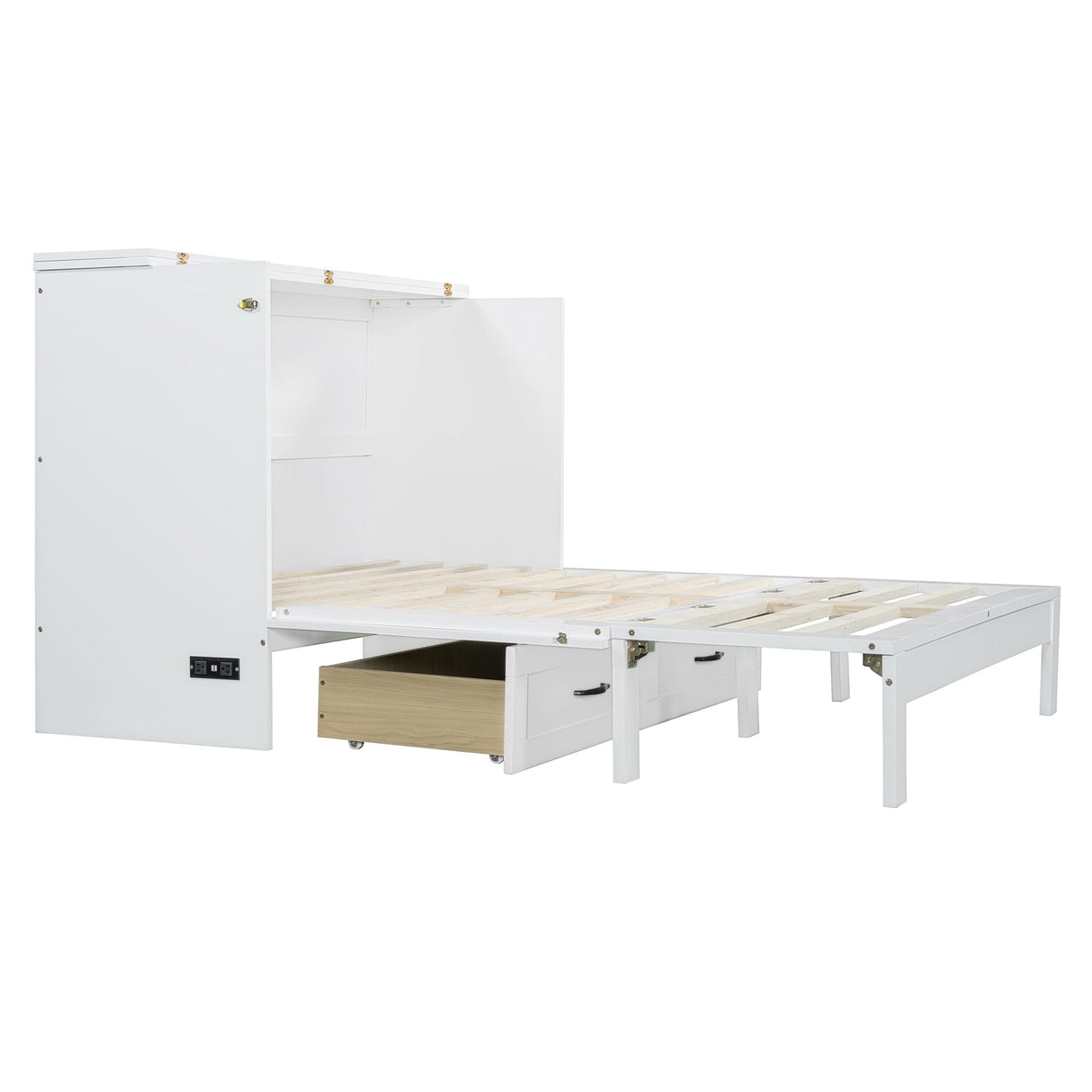P PURLOVE Full Murphy Bed with Large Drawers, Wood Cabinet Bed with USB Port, No Box Spring Needed, Easy Assembly (White) P PURLOVE